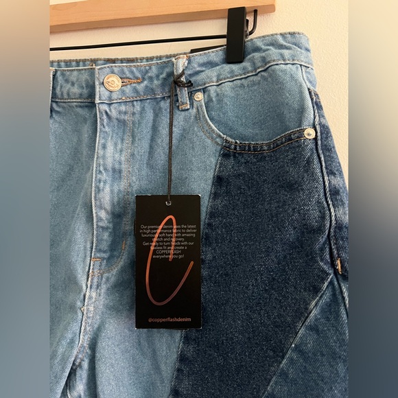 Copper Flash Hi Rise Patchwork Denim Cutoff Shortie Shorts - Picture 3 of 6